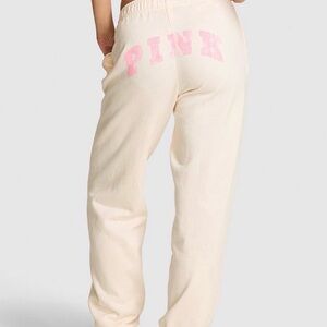 PINK Victoria's Secret Cream Track Pants with Pink Logo NWT